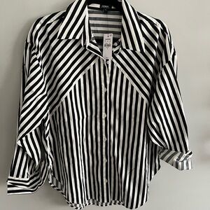 Express Black and White Striped Boyfriend Button-Up Shirt